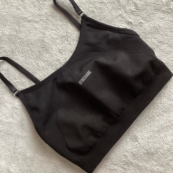 Gymshark Other - Gymshark Flex Strappy Low Back Sports Bra Logo Band Gym Black Gray Small Sz S